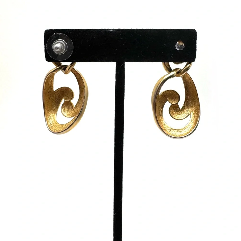 Vintage Goldtone Swirl Drop Doorknocker Earrings
